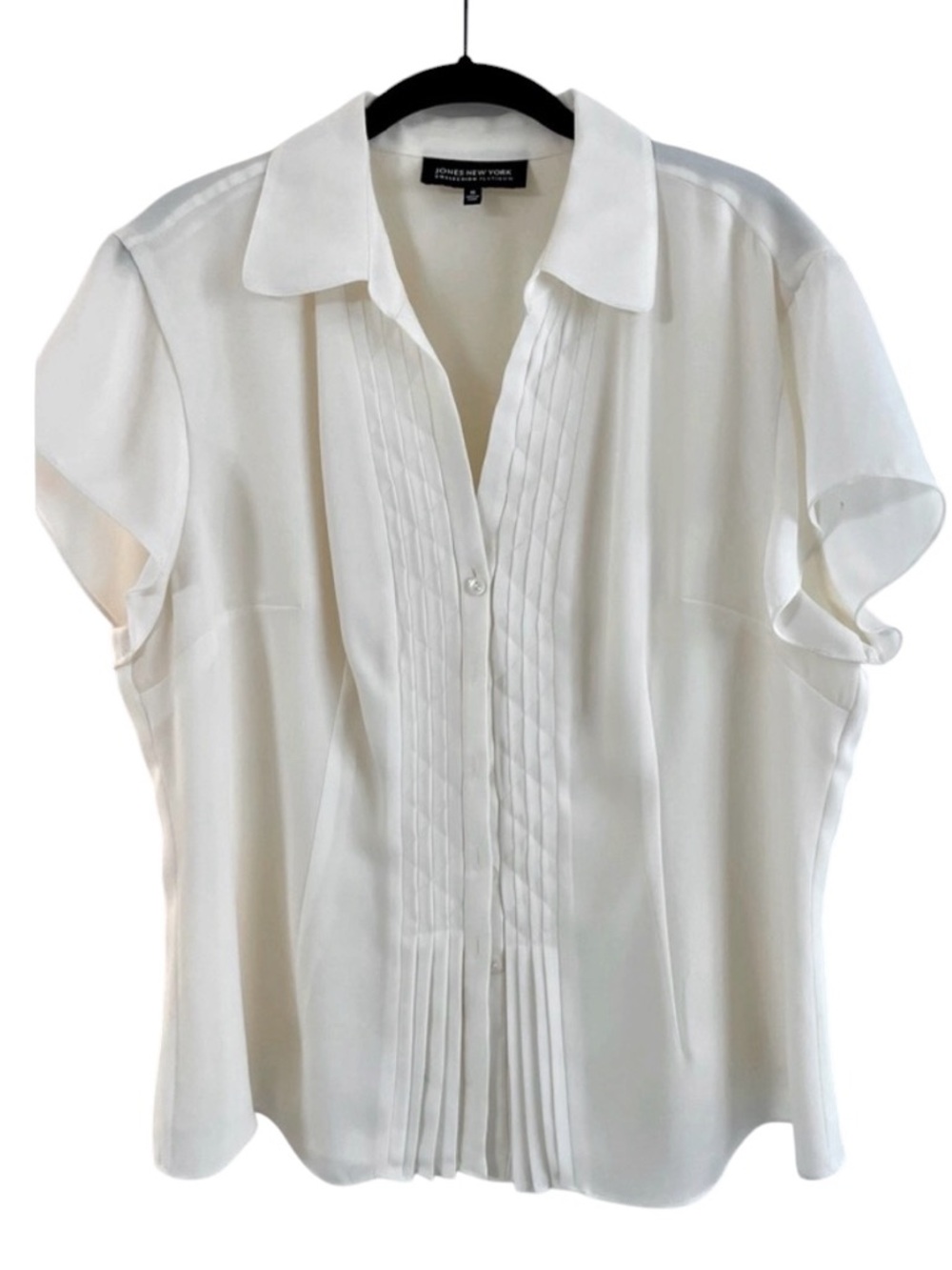 Jones New York White Pleated Short-Sleeve Blouse